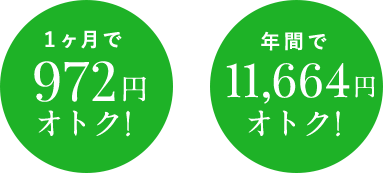 １ヶ月で972円オトク! 年間で11,664円オトク！